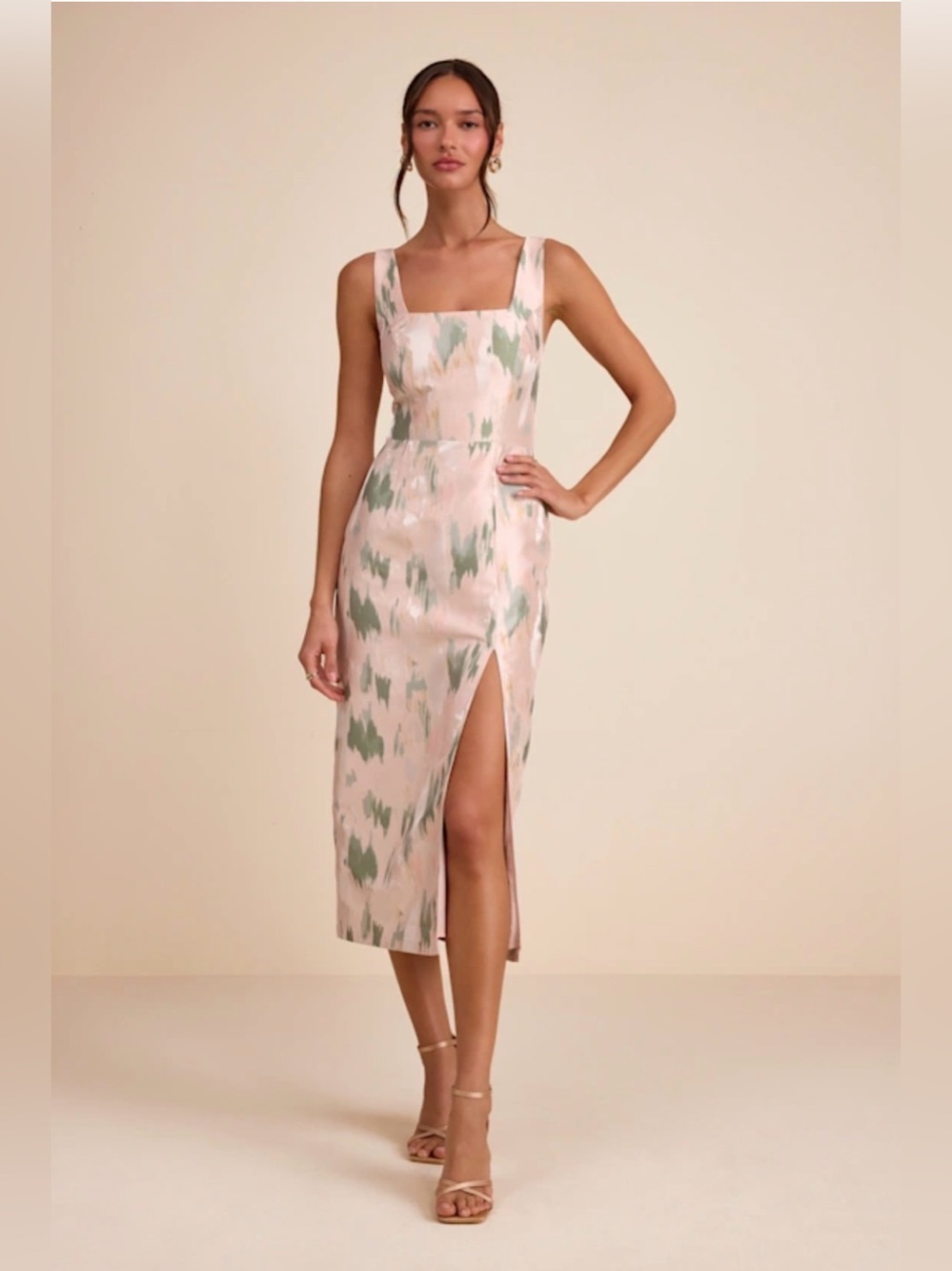 Lulu’s Diani Blush Abstract Jacquard Column MIDI Dress